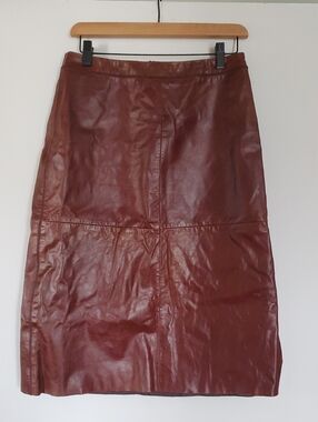 Vintage GAP Brown Leather Pencil Skirt -midi Length